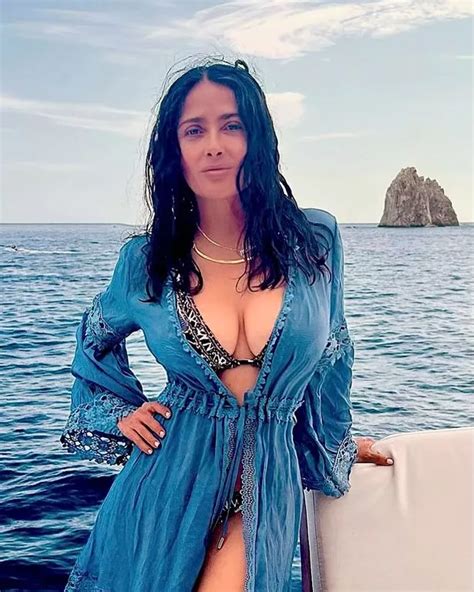 Salma Hayek Parades Age Defying Curves In Tiny Patterned Bikini On