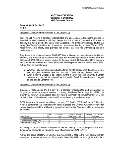 ACC 3703 Tut 5 Tutorial ACC3703 Taxation Tutorials 1 ACC3703