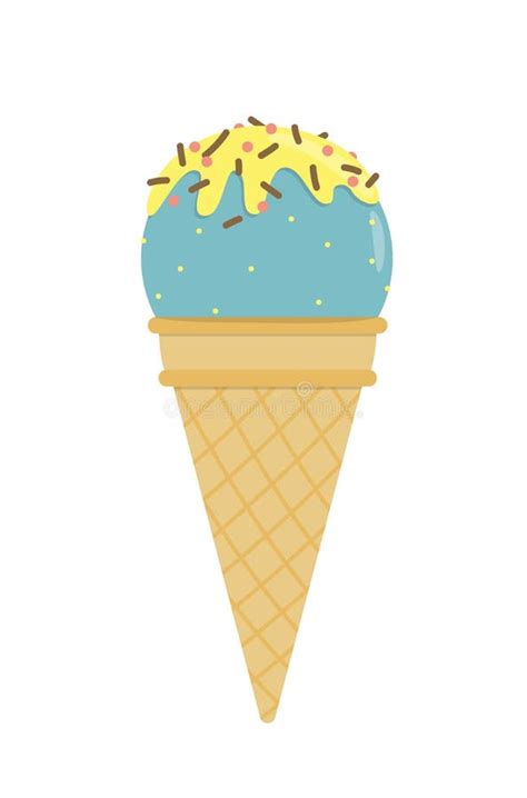 Ice Cream Waffle Cone With Blue Scoop And Yellow Topping Flat