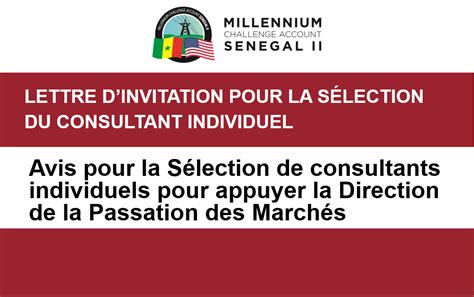 LETTRE DINVITATION POUR LA SÉLECTION DU CONSULTANT INDIVIDUEL MCA