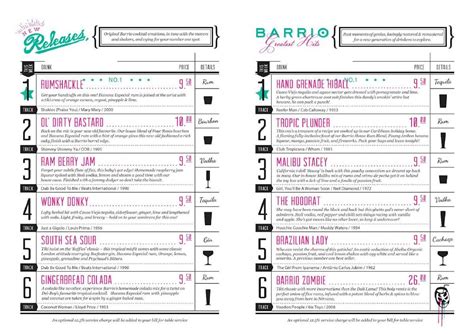 Menu at Barrio - Soho, London