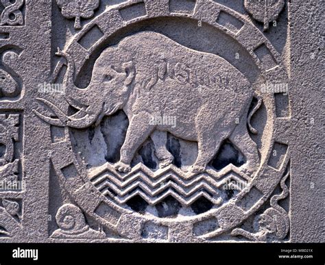 Bas relief of the Mammoth. Stone sculptureon the facade of the Royal ...