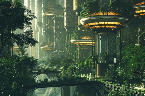 Premium Photo A Futuristic City Surrounded By Trees In A Dense Forest