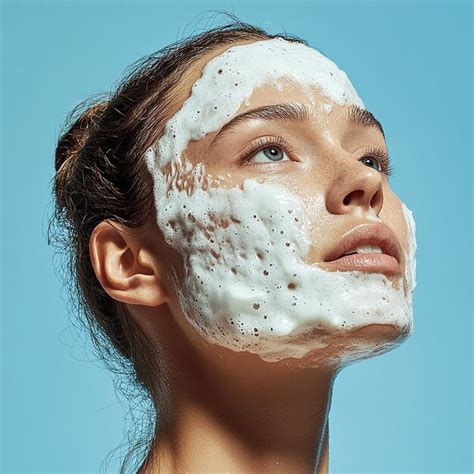 A Woman With A White Face Mask On Her Face Is Covered In White Foam