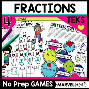 4th Grade Fraction No Prep Games - Marvel Math