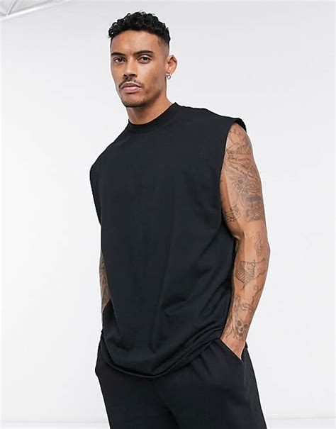 Asos Design Oversized Longline Sleeveless T Shirt In Black Asos