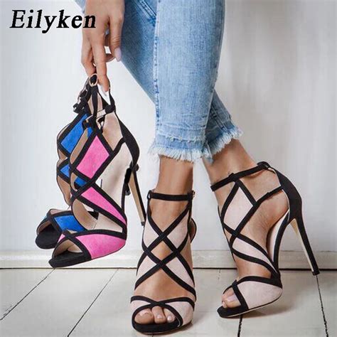 Eilyken Women Summer High Heel Sandals Buckle Strap High Heel Shoes