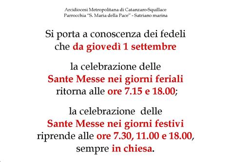 L Settembre Cambia L Orario Delle Messe Parrocchia Santa Maria