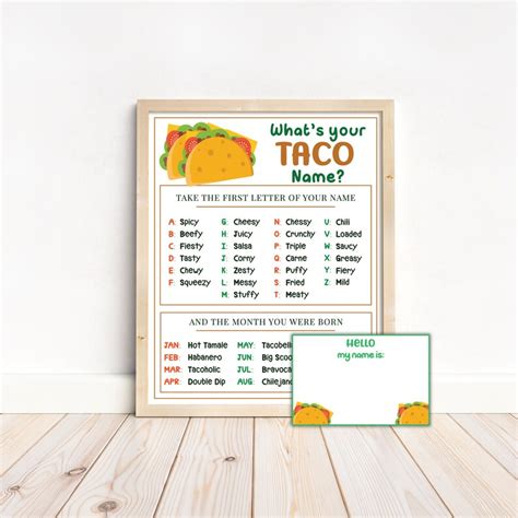 Whats Your Taco Name Cinco De Mayo Printable Game Mexican Fiesta Game