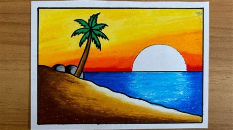 Easy Scenery Drawing / Beach Scenery Drawing - Grey Pencil - YouTube in ...