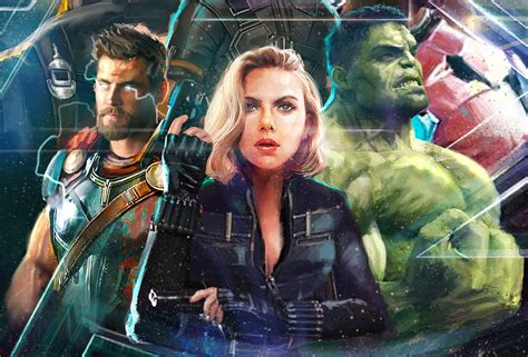 Thor Black Widow Hulk In Avengers Infinity War Artwork 2018, HD Movies ...