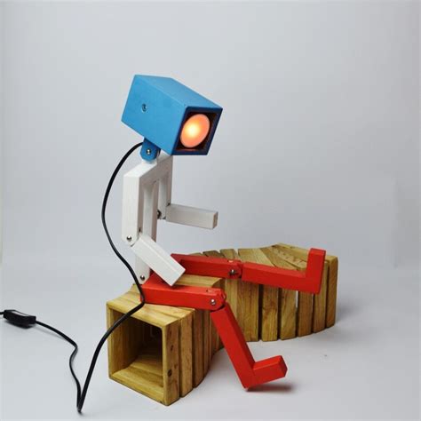 Wooden Articulated Design Lamp In The Form Of A Personage Etsy