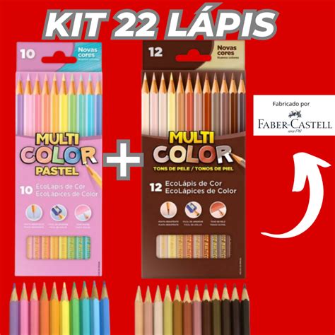 Kit 22 Lápis MULTICOLOR FABER CASTELL 12 Cores Tom De Pele 10 CORES