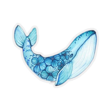 Blue Humpback Whale Sticker Flowers Watercolor Laptop Decal Etsy