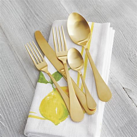 Rocco Brushed Gold Flatware Set 5 Pieces Sur La Table Flatware Set Gold Flatware Flatware