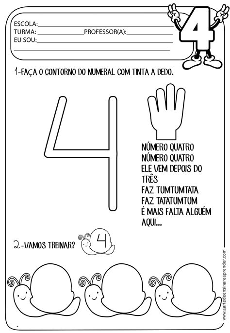 Numeral 4 Maternal - Atividade pronta - Numeral 4 - A Arte de Ensinar e Aprender