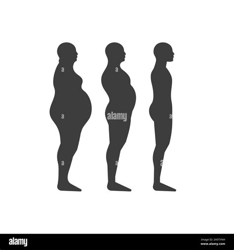 Process Of Losing Weight Three Male Black Silhouettes Isolated On White Background Weight Loss