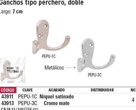 Gancho Perchero Doble Cromo Mate Hermex 43913 YOUR TOOLS MX