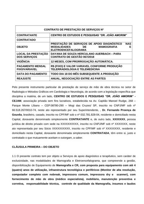 Pdf Contrato De Presta O De Servi Os N O Presente Contrato