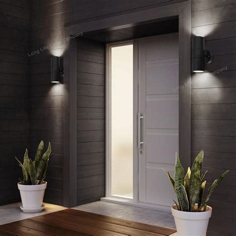 2 X Black Stainless Steel Double Outdoor Wall Light IP65 Up Down Garden