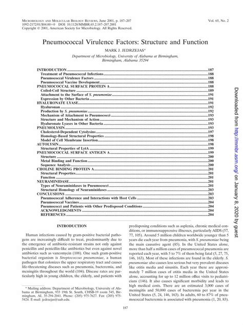 PDF Pneumococcal Virulence Factors Structure And Function The