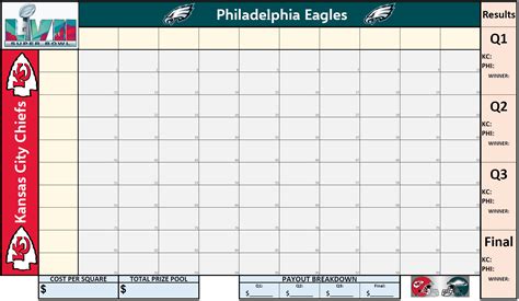 Free Printable 2023 Super Bowl Squares Template Sheet Chiefs Vs