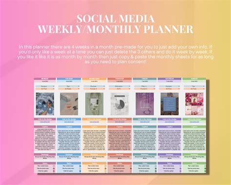 Digital Social Media Planner Excel Spreadsheet Weekly Content Calendar