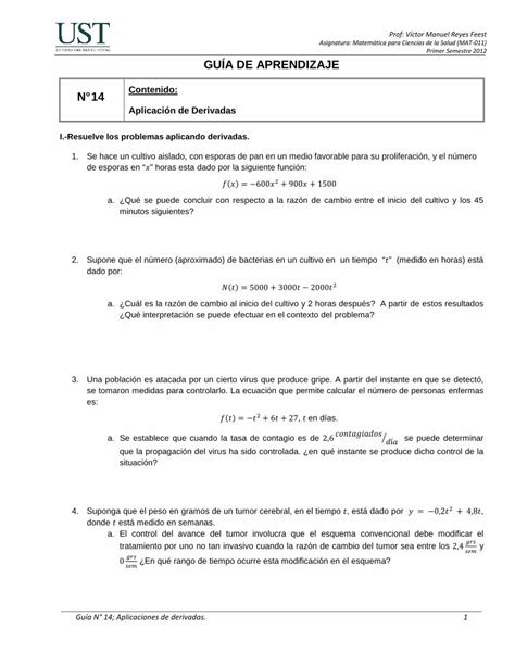 PDF GUÍA DE APRENDIZAJE Guía N 14 Aplicaciones de derivadas