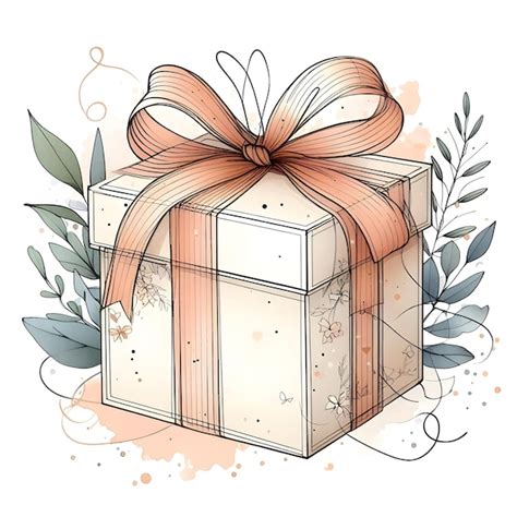 Watercolor Gift Box Hand Drawn Package Premium AI Generated Image