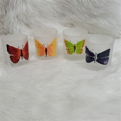 Dartington Kitchen Vintage Dartington Designs Set 4 Frosted Butterfly Glass Tumblers Poshmark