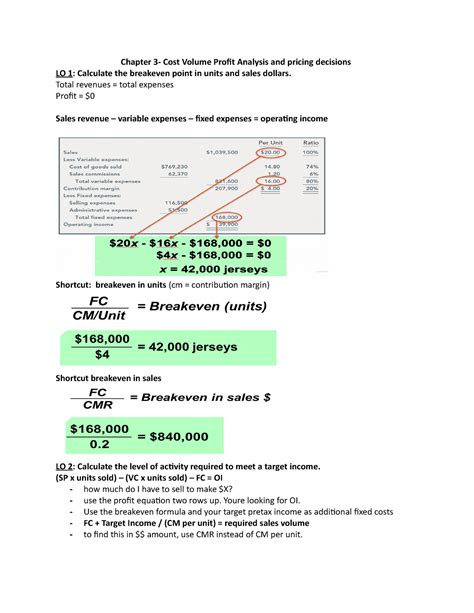 Chapter 3 Notes Chapter 3 Cost Volume Profit Analysis And Pricing Decisions Lo 1 Calculate