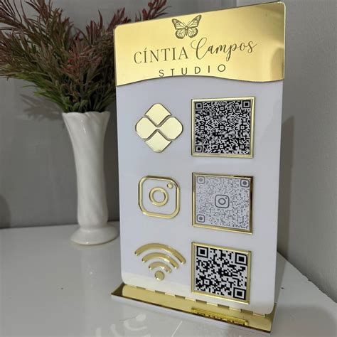 Placa Qr Code Pix Instagram Wifi Personalizada Em Acr Lico Elo