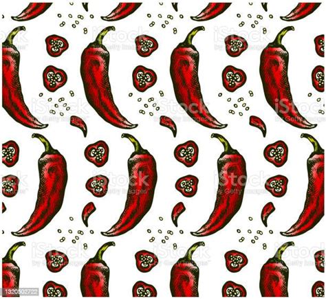 Sketch Drawing Pattern Of Mexican Red Chile Pepper Stock Illustration ...