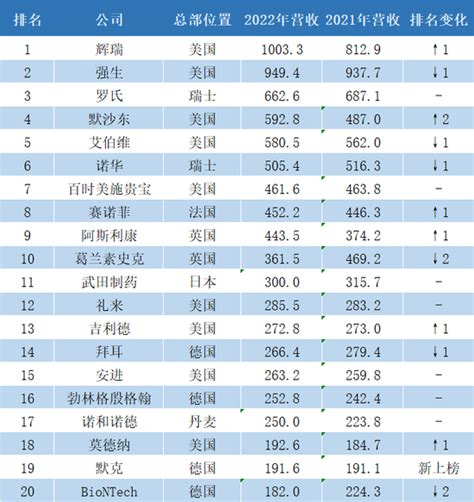 最赚钱药企top20：辉瑞、强生、罗氏、默沙东、艾伯维前五，晖致销售额降9跌出榜单，gsk营收下降最多名单新浪财经新浪网