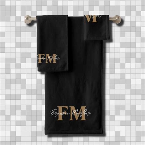 Elegant Monogram Black Gold Script Name Bath Towel Set Zazzle