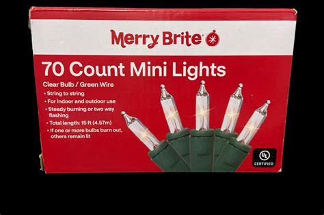 Merry Brite 70 Count Mini Fairy Christmas Lights White Clear Bulb Green