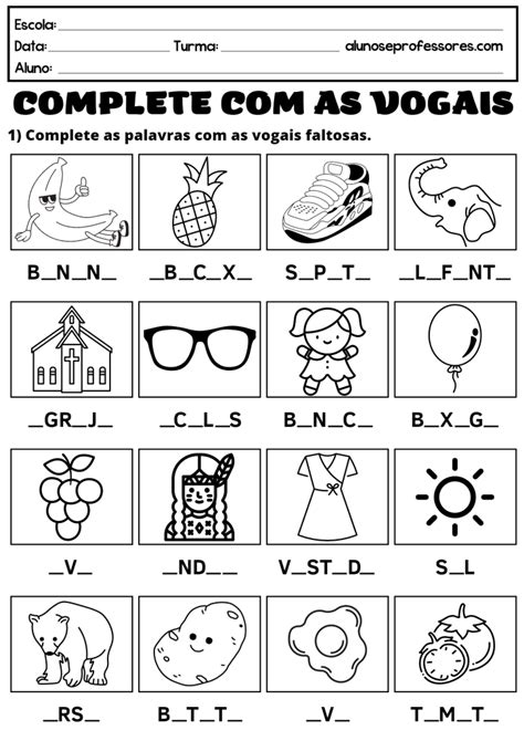 Palavras Só Com Vogais - Atividades com Vogais - Prontas para Imprimir