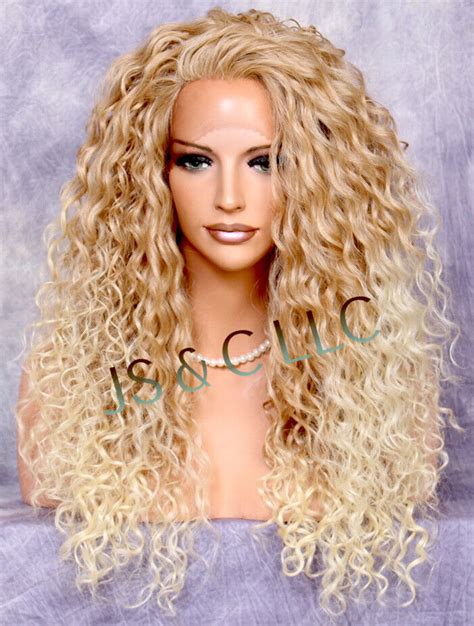 Human Hair Blend Full Lace Front Wig Long Curly Blonde Mix Heat Safe