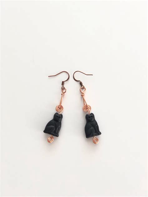 Black Cat Earrings Dangle Halloween Earrings Cat Lover Gift - Etsy