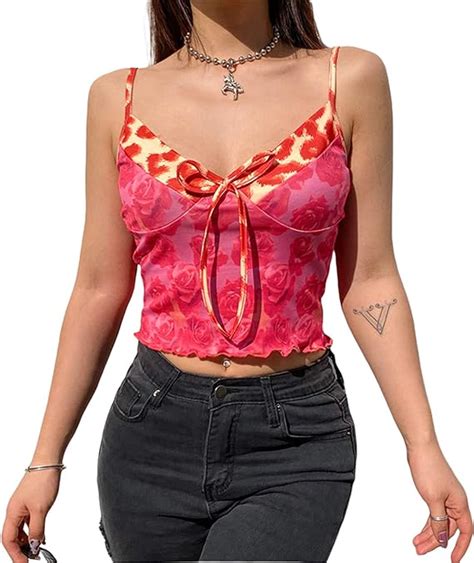 Women Lace Patchwork Crop Top Sexy V Neck Spaghetti Strap Tank Cami See Through Camisole Shirt