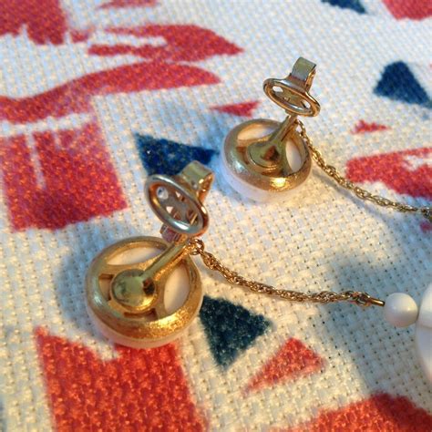 Trifari S Vintage Mod Geometric Ball Earrings Gem