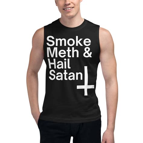 Smoke Meth And Hail Satan Inverted Cross Muscle Shirt Pygear