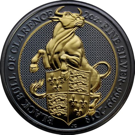 Strieborná Ruténium minca pozlátený Queens Beasts The Black Bull 2 Oz