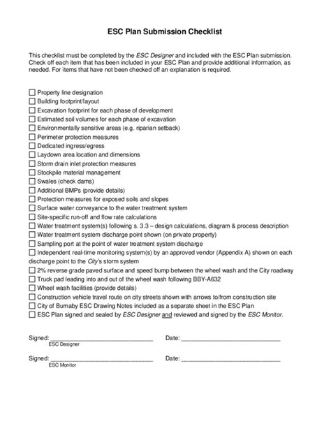 Fillable Online Plan Submitter S Checklist For Erosion Sediment