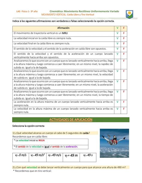 Ficha Online De Ca Da Libre Y Tiro Vertical Para Er A O Puedes Hacer