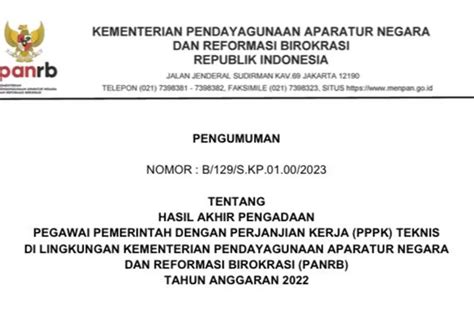 Pengumuman Hasil Akhir Pengadaan Pppk Teknis Di Lingkungan Kementerian