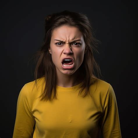 Angry Woman Screaming On Black Background Premium Ai Generated Image