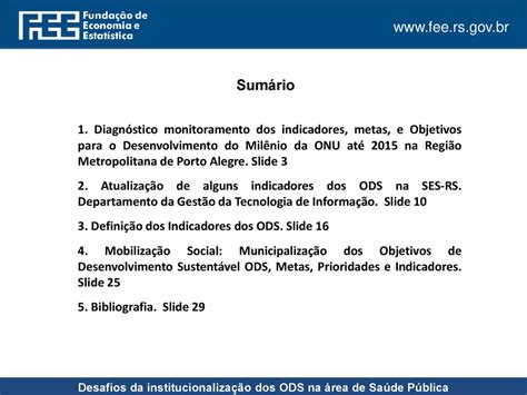 Desafios da institucionalização dos ODS na área de Saúde Pública ppt