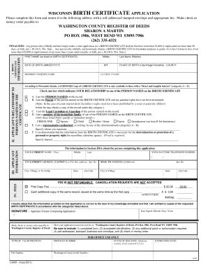 Fillable Online Wisconsin Birth Certificate Application Fax Email Print