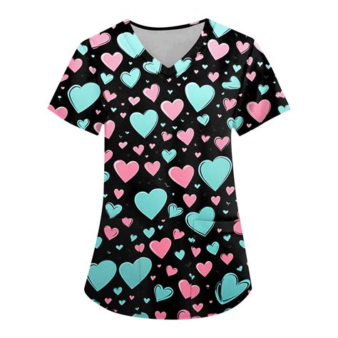 Mlqidk Valentines Day Scrub Top For Women Love Heart Printed Nurse